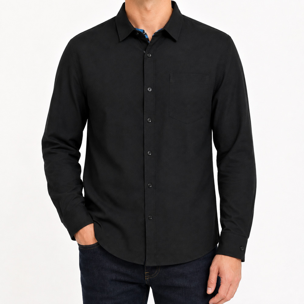 NEW PJ Paul Jones Shirt Mens Medium Black Solid Button Front Long Sleeve Casual